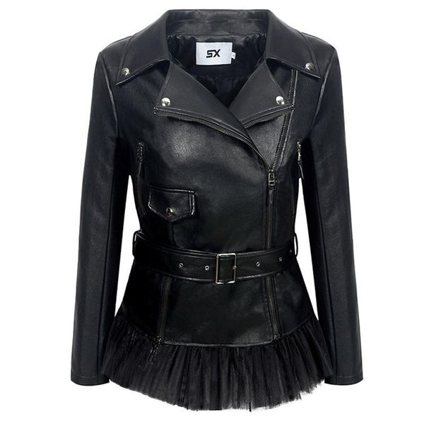 women's leather & faux autumn and winter lapel zipper jacket hem stitching mesh slim fit pu women y792, Black
women's leather & faux autumn and winter lapel zipper jacket hem stitching mesh slim fit pu women y792, Black
