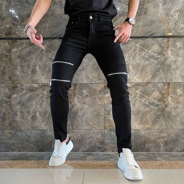 men's jeans high end light luxury trendy jeans knee zipper knife cut old holes slim fit high street men's beggar pants, Blue
men's jeans high end light luxury trendy jeans knee zipper knife cut old holes slim fit high street men's beggar pants, Blue