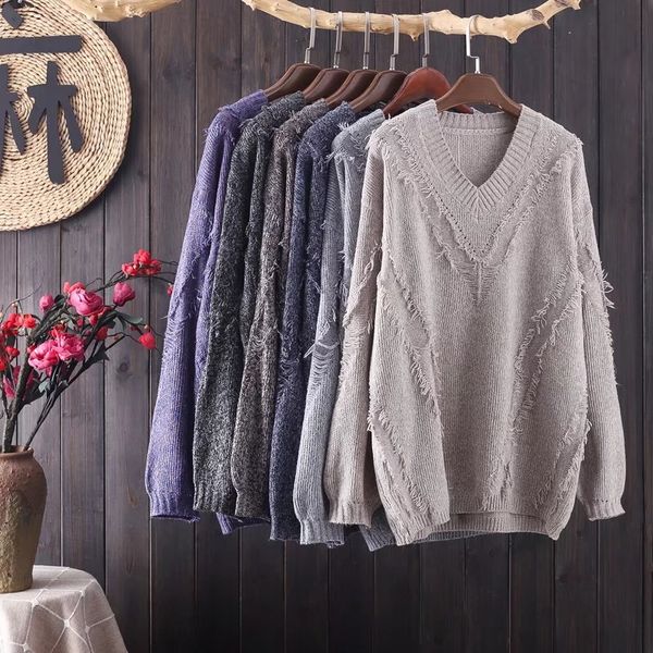 women's sweaters loose v-neck long-sleeved knitted female tassel stitching lazy wind solid color was thin pullover women autumn aq, White;black
women's sweaters loose v-neck long-sleeved knitted female tassel stitching lazy wind solid color was thin pullover women autumn aq, White;black