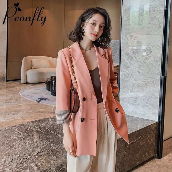 double breasted blazer women fashion 2021 spring korean style jackets casual loose notched ladies pink black women's suits & blazers, White;black
double breasted blazer women fashion 2021 spring korean style jackets casual loose notched ladies pink black women's suits & blazers, White;black