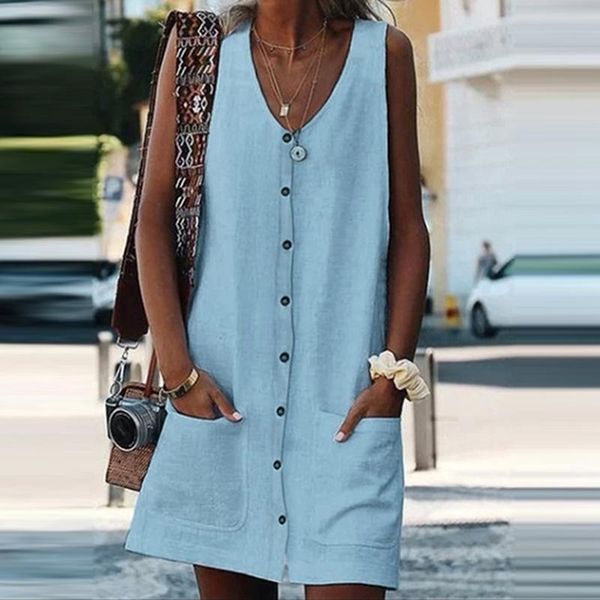 casual dresses bohemia solid color women's dress sleeveless maxi fashion boho button tunic party, Black;gray
casual dresses bohemia solid color women's dress sleeveless maxi fashion boho button tunic party, Black;gray