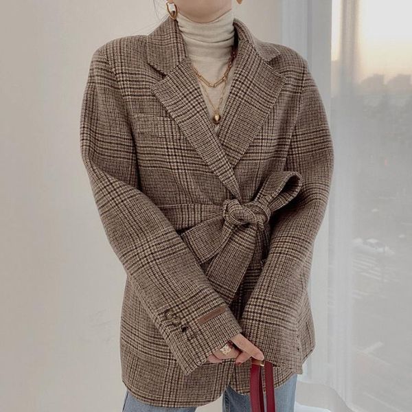 women's suits & blazers korean overcoat women coat chic autumn lapel two loose waist closing cardigan long sleeve checkered suit short, White;black
women's suits & blazers korean overcoat women coat chic autumn lapel two loose waist closing cardigan long sleeve checkered suit short, White;black