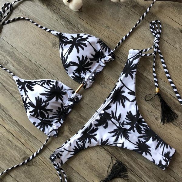 women's swimwear women leaf print bikini set halter lace up bra tie side g-string thong beach swimsuit bathing suit #g2, White;black
women's swimwear women leaf print bikini set halter lace up bra tie side g-string thong beach swimsuit bathing suit #g2, White;black