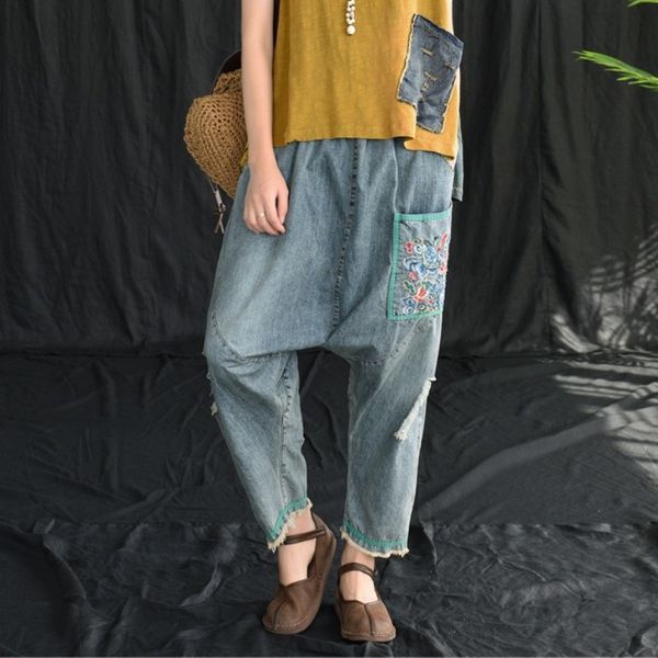 women's jeans vintage embroidered loose fitting women's breech pants elastic waistband wide leg leg- breathable fashion brim 2t8t, Blue
women's jeans vintage embroidered loose fitting women's breech pants elastic waistband wide leg leg- breathable fashion brim 2t8t, Blue