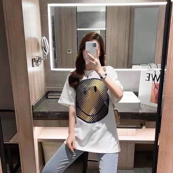 women's t-shirt 2021 of women short sleeves summer sheer cotton impression smiling european and american face trend t, White
women's t-shirt 2021 of women short sleeves summer sheer cotton impression smiling european and american face trend t, White