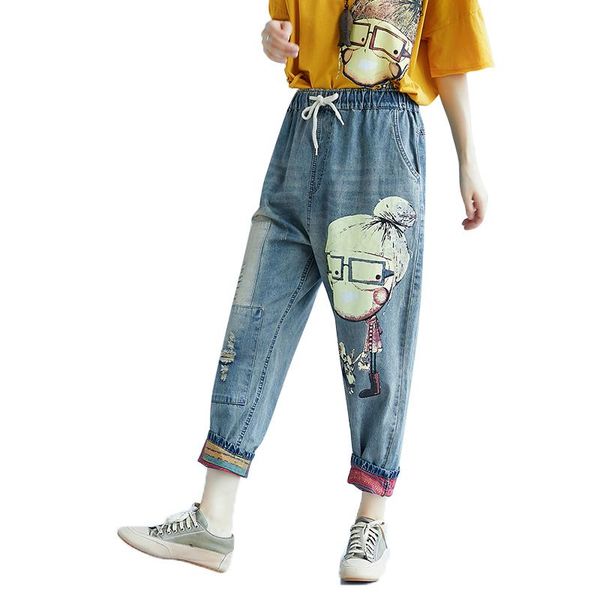harajuku elastic waist print cartoon boyfriend jeans women spring autumn streetwear denim harem pants femme plus size 2021 women's, Blue
harajuku elastic waist print cartoon boyfriend jeans women spring autumn streetwear denim harem pants femme plus size 2021 women's, Blue