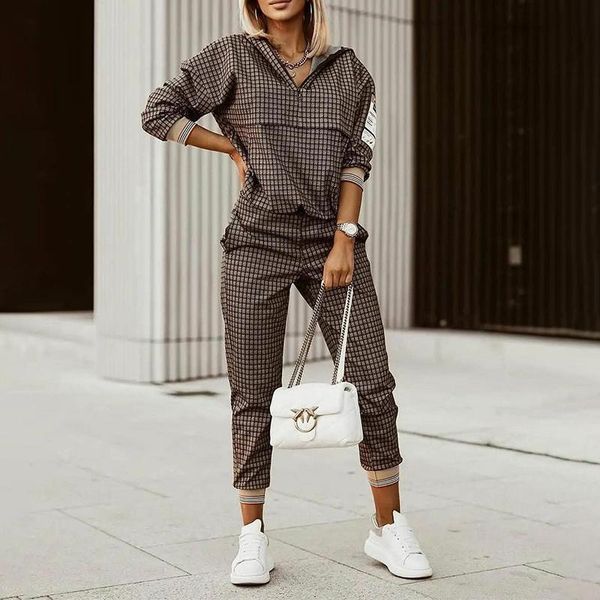 women's two piece pants high waist houndstooth print sweatpants jogging harajuku hooded sweater leisure sports two-piece set, White
women's two piece pants high waist houndstooth print sweatpants jogging harajuku hooded sweater leisure sports two-piece set, White