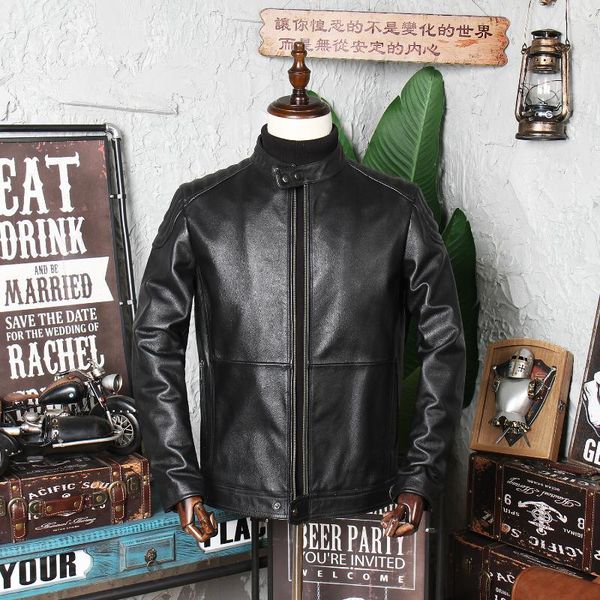 men's leather & faux cowhide clothes with broken grain head material stand collar short pure jacket, Black
men's leather & faux cowhide clothes with broken grain head material stand collar short pure jacket, Black
