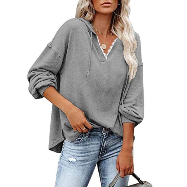 women's hoodies & sweatshirts women solid color hooded lace v-neck long sleeve woman's clothing 2021 spring autumn casual loose y2, Black
women's hoodies & sweatshirts women solid color hooded lace v-neck long sleeve woman's clothing 2021 spring autumn casual loose y2, Black