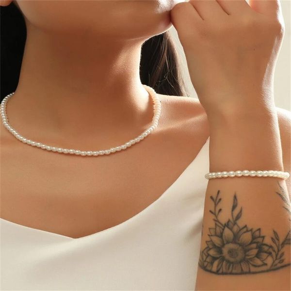 Earrings & Necklace Trendy Bohemian Trend Pearl Set Creative Personality Braided Bracelet Jewelry Collares Pulseras Mujer, Silver
Earrings & Necklace Trendy Bohemian Trend Pearl Set Creative Personality Braided Bracelet Jewelry Collares Pulseras Mujer, Silver