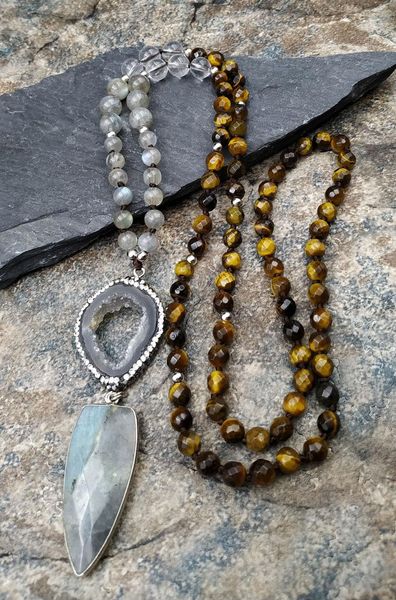 pendant necklaces natural labradorite geode agates tiger eye stone beads knot handcraft necklace m0010, Silver
pendant necklaces natural labradorite geode agates tiger eye stone beads knot handcraft necklace m0010, Silver