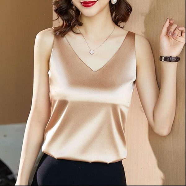 korean silk satin sleeveless women tank elastic tees v neck camis, White
korean silk satin sleeveless women tank elastic tees v neck camis, White