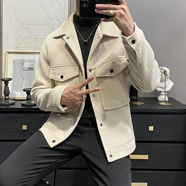 men's wool & blends 2021 men autumn winter solid corduroy jackets slim short woolen coats male streetwear casual overcoats o674, Black
men's wool & blends 2021 men autumn winter solid corduroy jackets slim short woolen coats male streetwear casual overcoats o674, Black