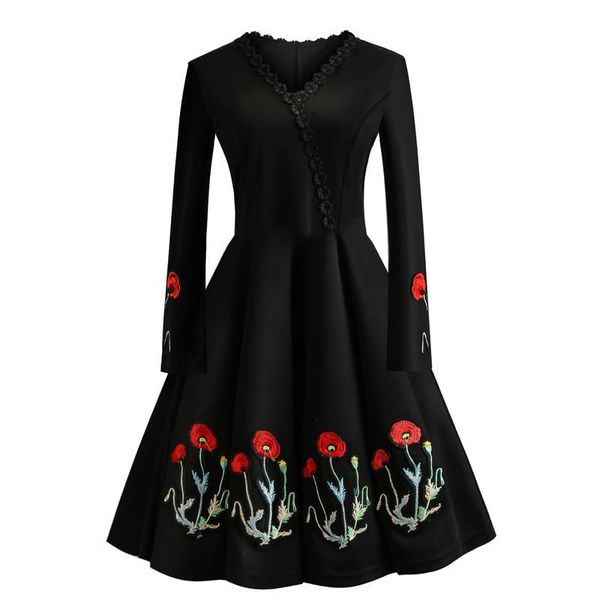 autumn v-neck embroidery slim bodycon dress women long sleeve winter elegant vintage dresses black party plus size casual, Black;gray
autumn v-neck embroidery slim bodycon dress women long sleeve winter elegant vintage dresses black party plus size casual, Black;gray