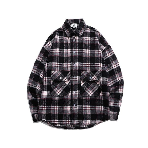 men's jackets spring/autumn thick plaid classic color matching shirt jacket ins men vintage loose casual outwear/inside, Black;brown 
men's jackets spring/autumn thick plaid classic color matching shirt jacket ins men vintage loose casual outwear/inside, Black;brown