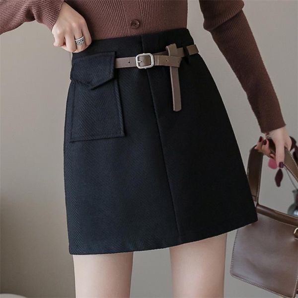 fashion high waist a-line mini wool skirt women korean style autumn winter woolen skirts casual pocket short with belt, Black
fashion high waist a-line mini wool skirt women korean style autumn winter woolen skirts casual pocket short with belt, Black
