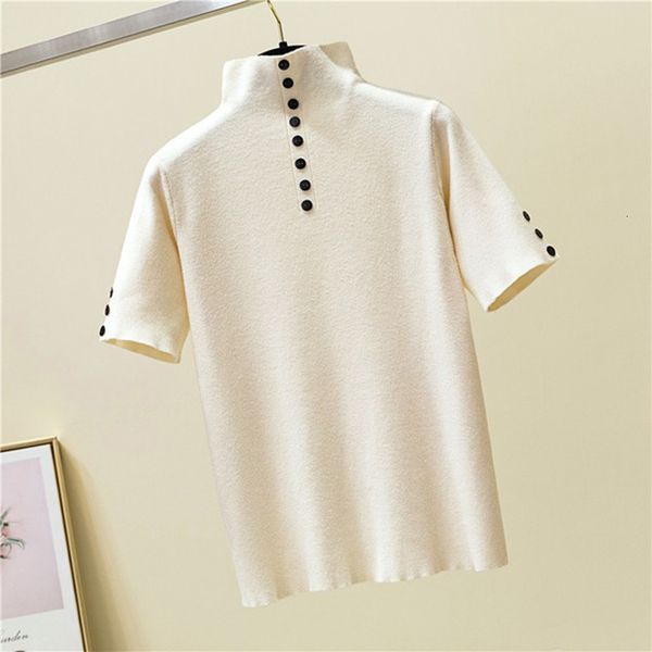 women's t-shirt summer vogue knitted button t shirt women turtleneck short sleeve slim solid tee shirt femme ladies pullover tshirt re, White
women's t-shirt summer vogue knitted button t shirt women turtleneck short sleeve slim solid tee shirt femme ladies pullover tshirt re, White