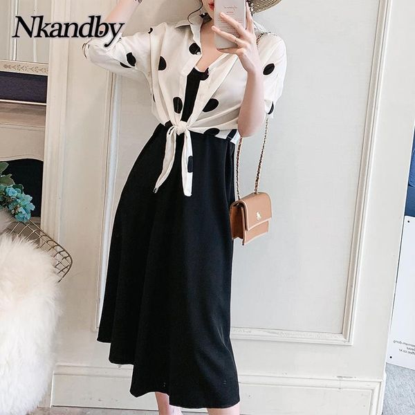 nkandby plus size women two piece set summer fashion dot white sunscreen shirt spaghetti strap black dress 2 ladies oversize casual dresses, Black;gray
nkandby plus size women two piece set summer fashion dot white sunscreen shirt spaghetti strap black dress 2 ladies oversize casual dresses, Black;gray