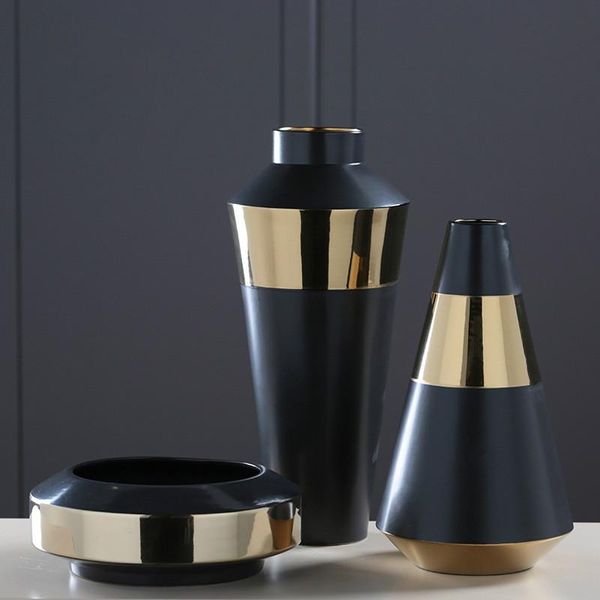 vases designer vase ceramic simple european-style matte black gold rim cone ornaments
vases designer vase ceramic simple european-style matte black gold rim cone ornaments