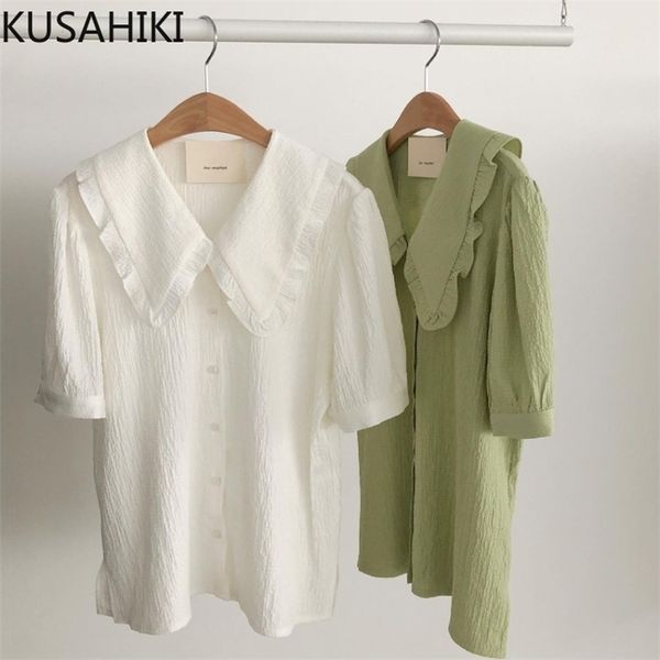 chic summer woman shirts causal peter pan collar short sleeve blouse korean solid blusas de mujer 6j686 210603, White
chic summer woman shirts causal peter pan collar short sleeve blouse korean solid blusas de mujer 6j686 210603, White