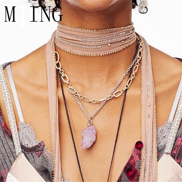 pendant necklaces mling vintage gold alloy necklace bohemian double layer natural stone summer jewelry for women, Silver
pendant necklaces mling vintage gold alloy necklace bohemian double layer natural stone summer jewelry for women, Silver