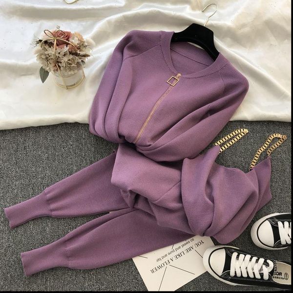 autumn winter zipper knitted cardigans womens tracksuits chain vest and pants 3pcs sets fashion suit outfits, Gray
autumn winter zipper knitted cardigans womens tracksuits chain vest and pants 3pcs sets fashion suit outfits, Gray