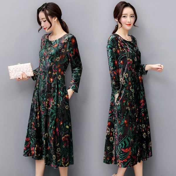 casual dresses autumn winter printed floral vintage long sleeve o-neck pocket vestidos plus size elegant ladies velvet dress re2129, Black;gray
casual dresses autumn winter printed floral vintage long sleeve o-neck pocket vestidos plus size elegant ladies velvet dress re2129, Black;gray