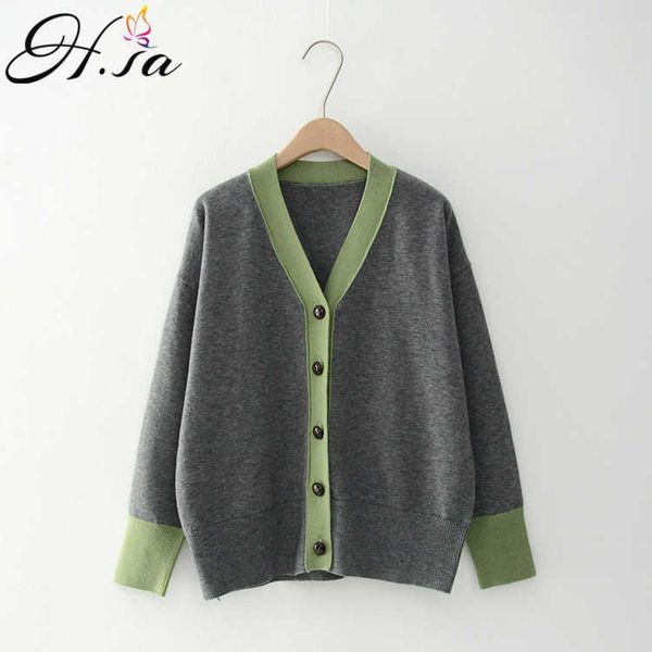 h.sa women fall sweater and cardigans chic streetwear v neck colorful button up knit jackets korean sweater coat autumn out 210716, White;black
h.sa women fall sweater and cardigans chic streetwear v neck colorful button up knit jackets korean sweater coat autumn out 210716, White;black