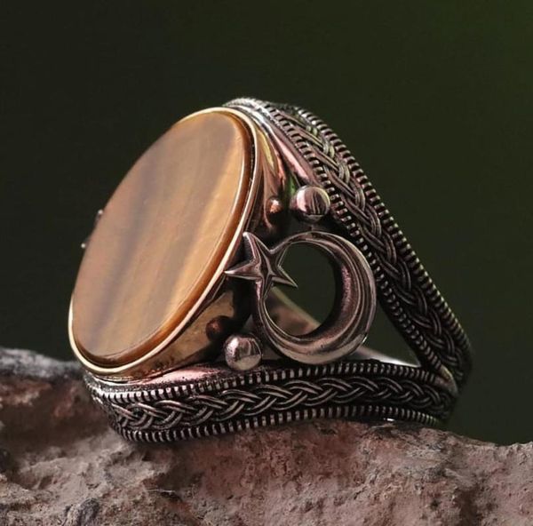 cluster rings solid 925 sterling silver crescent star flat tiger's eye stone men's ring, Golden;silver
cluster rings solid 925 sterling silver crescent star flat tiger's eye stone men's ring, Golden;silver