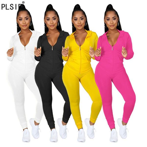 women's two piece pants women long sleeve hooded zippered jacket waist street fashion solid color tight set autumn and winter, White
women's two piece pants women long sleeve hooded zippered jacket waist street fashion solid color tight set autumn and winter, White