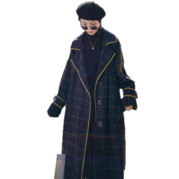women's wool & blends fashion plaid woolen coat mid-length 2021 autumn winter jackets temperament british style long coats b720, Black
women's wool & blends fashion plaid woolen coat mid-length 2021 autumn winter jackets temperament british style long coats b720, Black