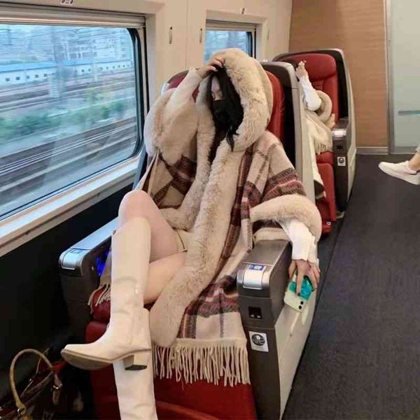 world wealth retro lattice hooded knitted shawl cape cape cardigan coat women's autumn and winter 2021 new style, White;black
world wealth retro lattice hooded knitted shawl cape cape cardigan coat women's autumn and winter 2021 new style, White;black