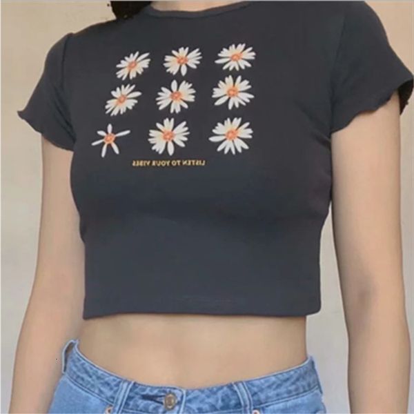 T-shirt 2020 summer new sleeve T-shirt women's basic sexy short sunflower top, White