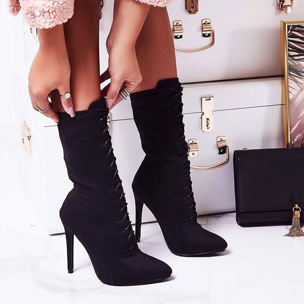boots fashion novelty mid calf for women pointed toe pu autumn solid lace-up thin heels winter ladies shoes, Black
boots fashion novelty mid calf for women pointed toe pu autumn solid lace-up thin heels winter ladies shoes, Black