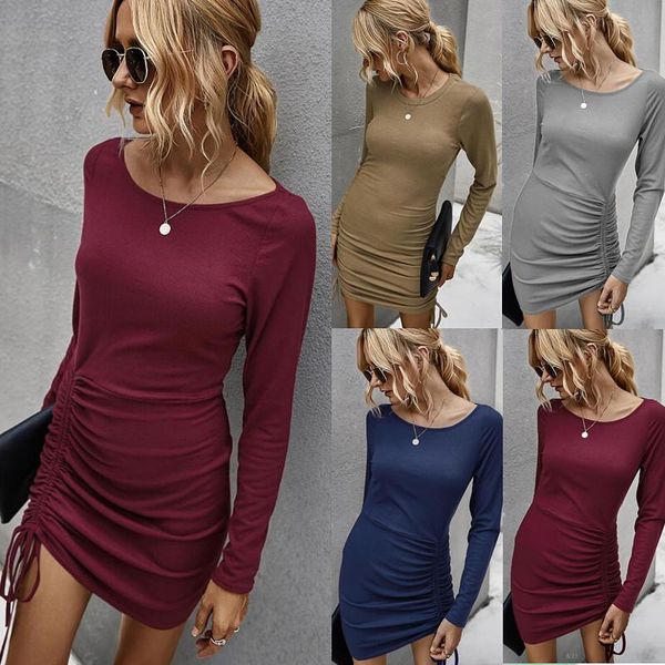 spring autumn dresses for women solid casual slim long sleeve elegant draped drawstring stretchy mini bodycon dress vestidos, Black;gray
spring autumn dresses for women solid casual slim long sleeve elegant draped drawstring stretchy mini bodycon dress vestidos, Black;gray