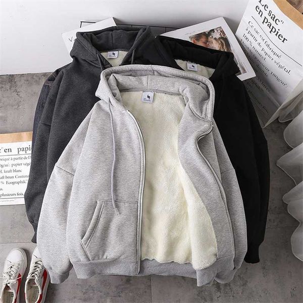 jacket women solid color autumn winter imitation lamb wool korean loose plus velvet thick hooded zipper sweatshirt 210927, Black
jacket women solid color autumn winter imitation lamb wool korean loose plus velvet thick hooded zipper sweatshirt 210927, Black