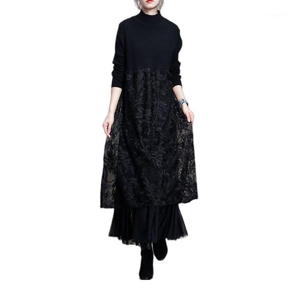 autumn and winter exalted knitting embroidery dress long sleeve loose lace splicing women pullover large casual dresses, Black;gray
autumn and winter exalted knitting embroidery dress long sleeve loose lace splicing women pullover large casual dresses, Black;gray