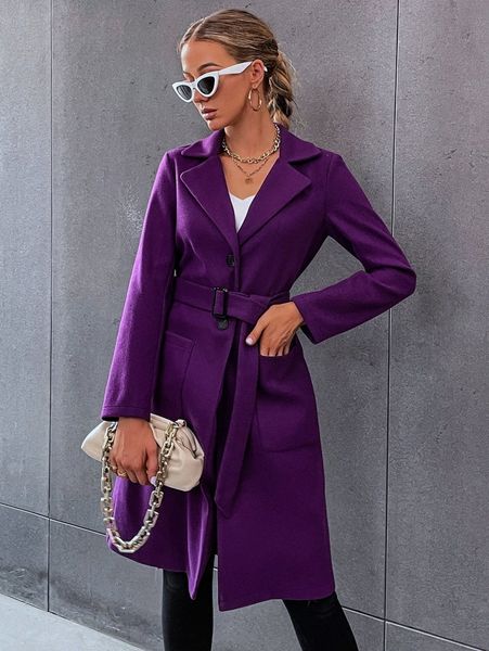 lapel collar dual pockets belted overcoat m32k#, Black