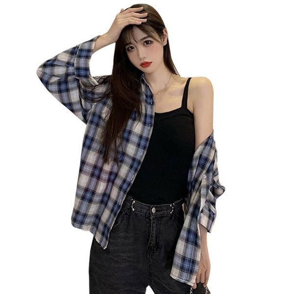 spring summer women's shirt 2021 korean bm-style plaid loose personality casual long sleeve female clothes blouses & shirts, White
spring summer women's shirt 2021 korean bm-style plaid loose personality casual long sleeve female clothes blouses & shirts, White