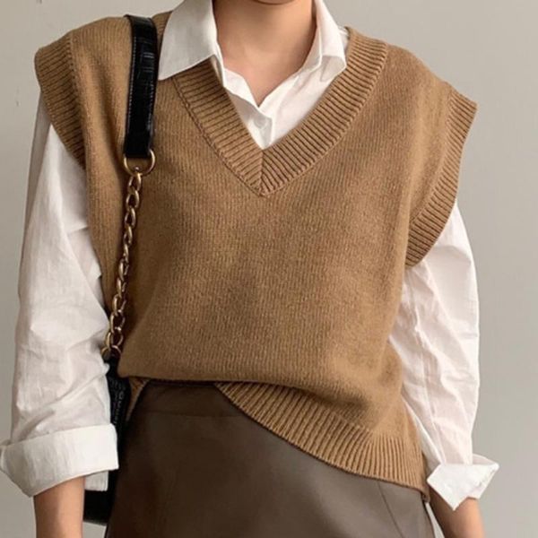 women's vests simple v neck vintage knitted vest women solid all match loose casual elegant sweaters korean chic fashion pullover, Black;white
women's vests simple v neck vintage knitted vest women solid all match loose casual elegant sweaters korean chic fashion pullover, Black;white