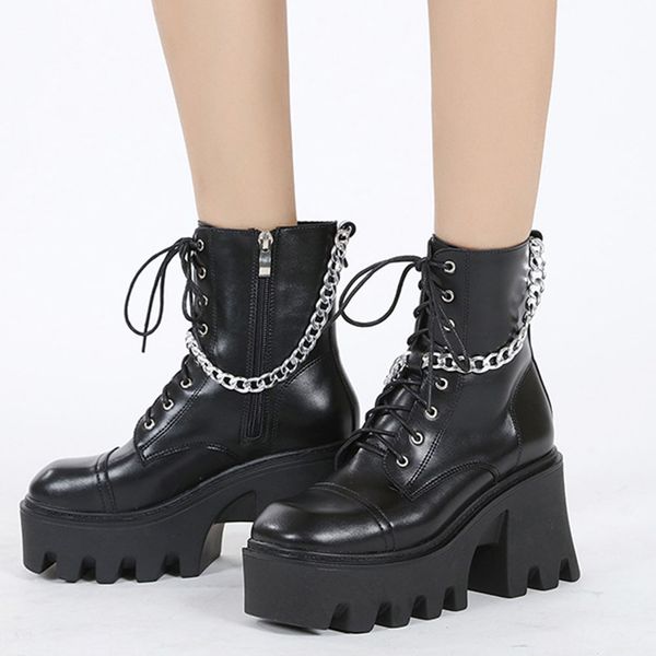 new fashion platform chunky zipper metal chain motorcycle women boots cool street metal shoes, Black
new fashion platform chunky zipper metal chain motorcycle women boots cool street metal shoes, Black