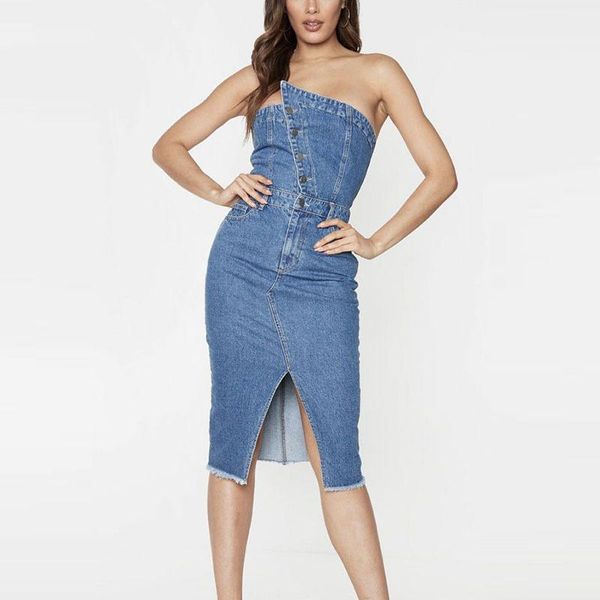 casual dresses denim bodycon dress asymmetrical off the shoulder split strapless party mid calf pack hip skinny jeans, Black;gray
casual dresses denim bodycon dress asymmetrical off the shoulder split strapless party mid calf pack hip skinny jeans, Black;gray