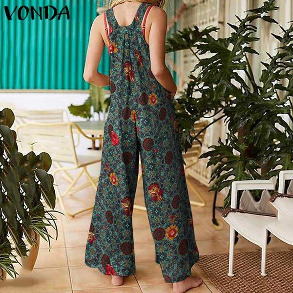 women cotton rompers vonda 2021 summer sleeveless wide leg overalls femme vintage jumpsuits casual floral rompers plus size, Black;white 
women cotton rompers vonda 2021 summer sleeveless wide leg overalls femme vintage jumpsuits casual floral rompers plus size, Black;white