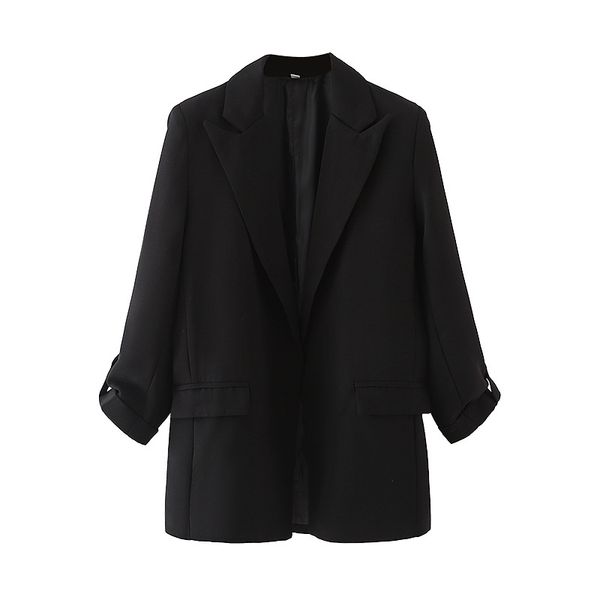 solid black casaul fashion blazer women pockets turned edge for office lady streetwear slim outwear female 210430, White;black
solid black casaul fashion blazer women pockets turned edge for office lady streetwear slim outwear female 210430, White;black