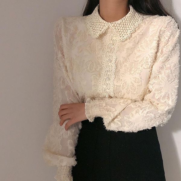 womens shirt women lace patchwork long sleeve shirts ol solid vintage jacquard loose lapel blouse, White
womens shirt women lace patchwork long sleeve shirts ol solid vintage jacquard loose lapel blouse, White