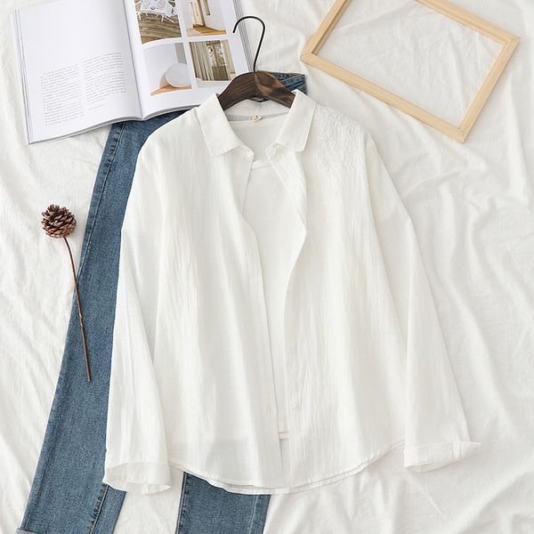 hsa long sleeve loose double cotton yarn female shirts women literary floral embroidery solid turn-down collar blouse 210417, White
hsa long sleeve loose double cotton yarn female shirts women literary floral embroidery solid turn-down collar blouse 210417, White