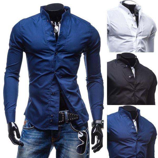 men's casual shirts men solid business shirt slim fit dress long sleeve stand collar cotton mens summer t121802, White;black
men's casual shirts men solid business shirt slim fit dress long sleeve stand collar cotton mens summer t121802, White;black