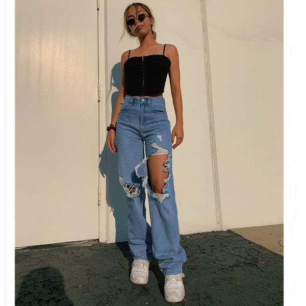 women's jeans 2021 women straight wide leg trousers high waist relaxed fit destroyed denim pants with gothic ripped holes, Blue
women's jeans 2021 women straight wide leg trousers high waist relaxed fit destroyed denim pants with gothic ripped holes, Blue