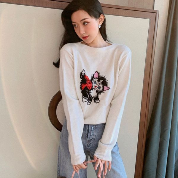 sweaters runway for women fashion cat embroidery knitted pullover 2021 spring designer loose female sweater ladies jumper, White;black
sweaters runway for women fashion cat embroidery knitted pullover 2021 spring designer loose female sweater ladies jumper, White;black