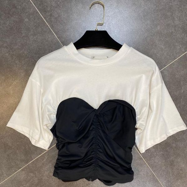 women's t-shirt round neck short sleeve stitching elastic woman streetwear fashion waist wrinkle designer 2022 spring summer, White
women's t-shirt round neck short sleeve stitching elastic woman streetwear fashion waist wrinkle designer 2022 spring summer, White